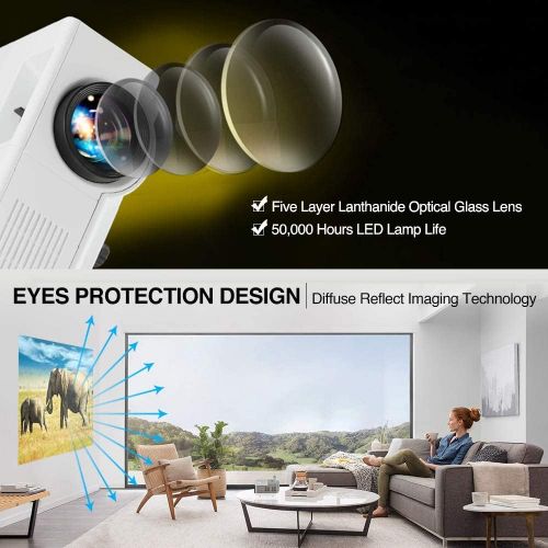  CAIWEI Full HD 1080P Supported Mini WiFi Projector with Bluetooth, Portable Outdoor Movie Android LCD Projector Wireless Mirroring & Digital Zoom for Smart Phone,TV Stick,HDMI,VGA,USB,Gam