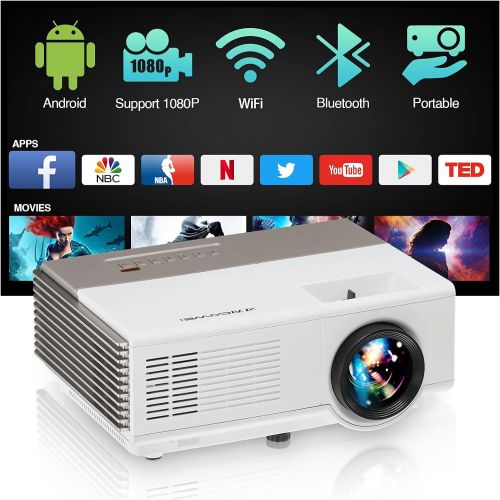  CAIWEI Full HD 1080P Supported Mini WiFi Projector with Bluetooth, Portable Outdoor Movie Android LCD Projector Wireless Mirroring & Digital Zoom for Smart Phone,TV Stick,HDMI,VGA,USB,Gam