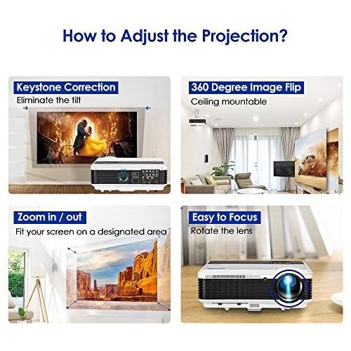  CAIWEI Bluetooth Projector, Smart Android OS, 1080P Full HD, 6000 Lumen WiFi Projector with Wireless Display for Phone, 200 Display Indoor Theater Outdoor Movie Projector, Keystone Zoom C