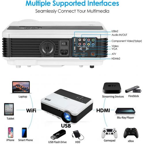  CAIWEI Bluetooth Projector, Smart Android OS, 1080P Full HD, 6000 Lumen WiFi Projector with Wireless Display for Phone, 200 Display Indoor Theater Outdoor Movie Projector, Keystone Zoom C