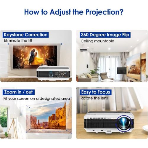  CAIWEI Bluetooth Projector, Smart Android OS, 1080P Full HD, 6000 Lumen WiFi Projector with Wireless Display for Phone, 200 Display Indoor Theater Outdoor Movie Projector, Keystone Zoom C