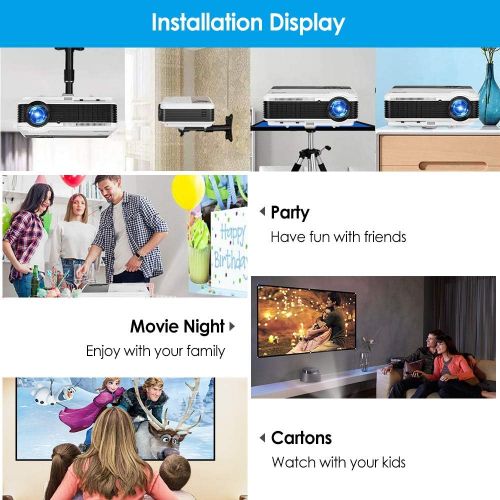  CAIWEI Bluetooth Projector, Smart Android OS, 1080P Full HD, 6000 Lumen WiFi Projector with Wireless Display for Phone, 200 Display Indoor Theater Outdoor Movie Projector, Keystone Zoom C