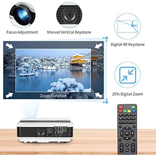  CAIWEI Smart Projector 1080P, LCD WIFI Projector for Phone Airplay, Home Movie Theater Sport Lives, HDMI Bluetooth Gaming Projector 200 Full HD, IOS Android Laptop Wireless Sync, TV Stick