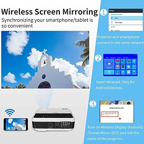  CAIWEI Smart Projector 1080P, LCD WIFI Projector for Phone Airplay, Home Movie Theater Sport Lives, HDMI Bluetooth Gaming Projector 200 Full HD, IOS Android Laptop Wireless Sync, TV Stick