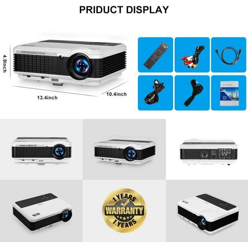  CAIWEI Smart Projector 1080P, LCD WIFI Projector for Phone Airplay, Home Movie Theater Sport Lives, HDMI Bluetooth Gaming Projector 200 Full HD, IOS Android Laptop Wireless Sync, TV Stick