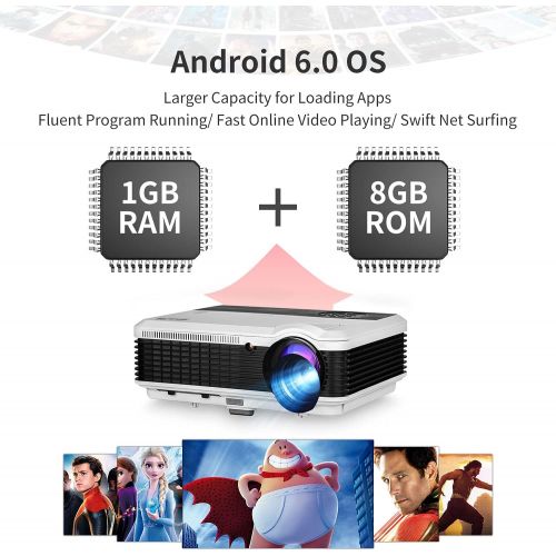  CAIWEI Smart Projector 1080P, LCD WIFI Projector for Phone Airplay, Home Movie Theater Sport Lives, HDMI Bluetooth Gaming Projector 200 Full HD, IOS Android Laptop Wireless Sync, TV Stick