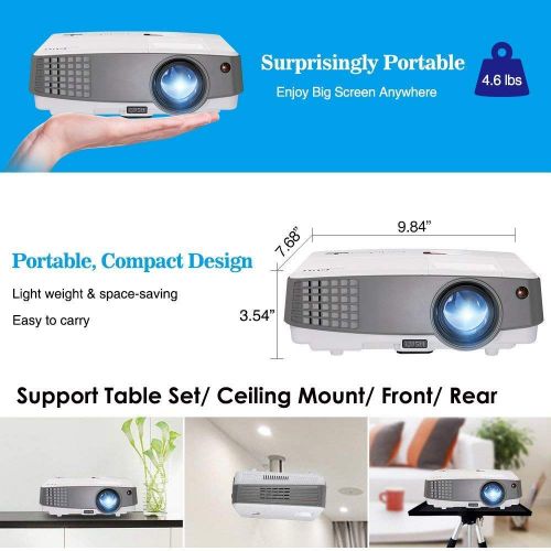  WIKISH 2018 Upgraded Portable LCD WiFi Projector Bluetooth 2600 Lumen, Multimedia Wireless HDMI Home Cinema Projector with Speaker for DVD iPhone PC Xbox PS3 PS4 Basement Outdoor Movie Ga