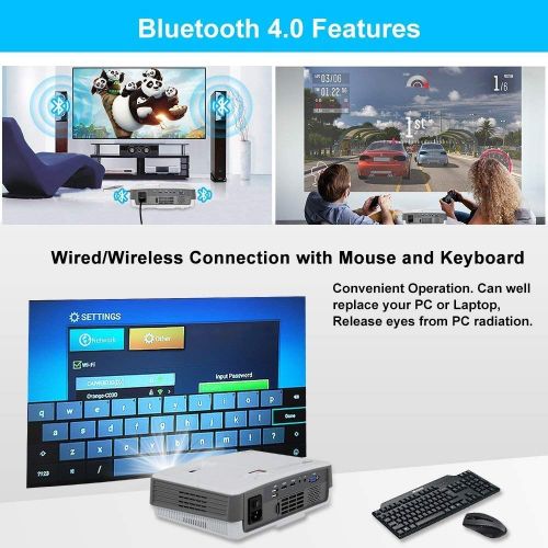  WIKISH 2018 Upgraded Portable LCD WiFi Projector Bluetooth 2600 Lumen, Multimedia Wireless HDMI Home Cinema Projector with Speaker for DVD iPhone PC Xbox PS3 PS4 Basement Outdoor Movie Ga