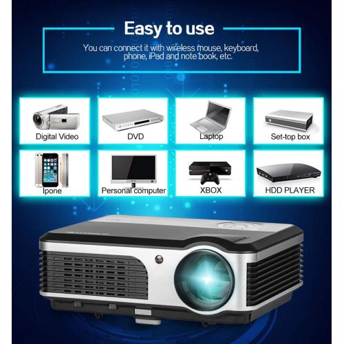 CAIWEI WiFi Projector Portable 2600 Lumens Home Theater 1080p HD LCD Display HDMI USB VGA AV Video Projector Android for Game Movie Party TV Compatible with iPhone Phone ipad PC Outdoor I