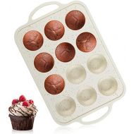 CAKETIME Silicone Muffin Pan, Metal Reinforced Frame Silicone Cupcake Pan Easy to Handle Small 12 Cups Nonstick Muffin Tin for Baking
