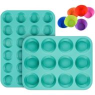 CAKETIME Silicone Muffin Pan Cupcake Set - Mini 24 Cups and Regular 12 Cups Muffin Tin, Nonstick BPA Free Food Grade Silicone Molds with 12 Silicone Baking Cups