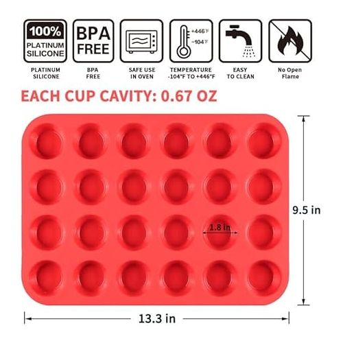  CAKETIME Silicone Muffin Pan Mini 24 Cups Cupcake Pan, Nonstick BPA Free Silicone Baking Pan 1 Pack