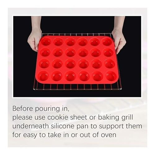  CAKETIME Silicone Muffin Pan Mini 24 Cups Cupcake Pan, Nonstick BPA Free Silicone Baking Pan 1 Pack