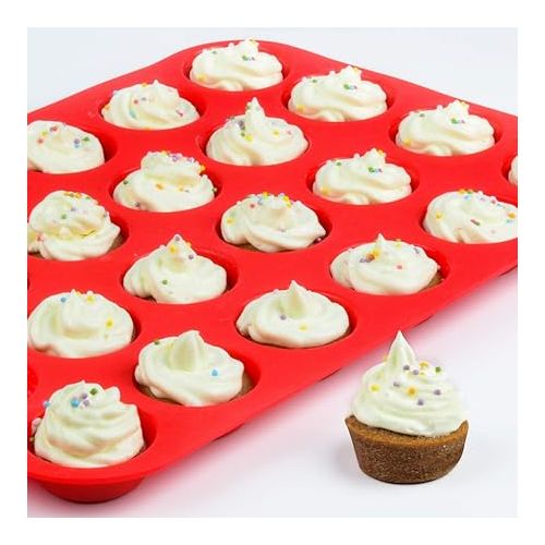  CAKETIME Silicone Muffin Pan Mini 24 Cups Cupcake Pan, Nonstick BPA Free Silicone Baking Pan 1 Pack