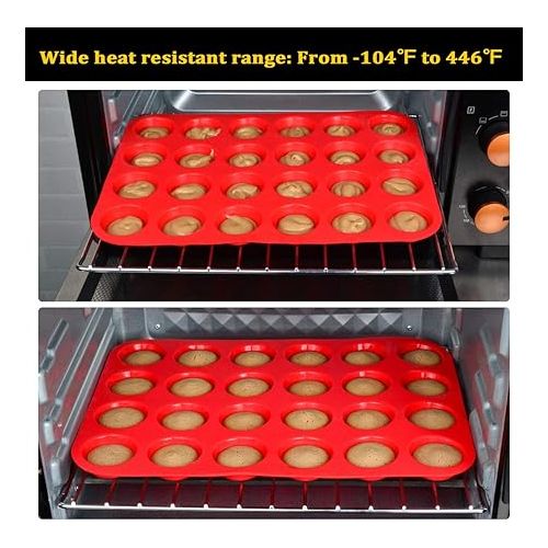  CAKETIME Silicone Muffin Pan Mini 24 Cups Cupcake Pan, Nonstick BPA Free Silicone Baking Pan 1 Pack