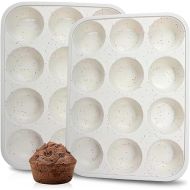 CAKETIME Silicone Muffin Pan, Metal Reinforced Frame Cupcake Pan 12 Cups Regular Size Easy to Move in or Out of Oven Non-Stick (2)