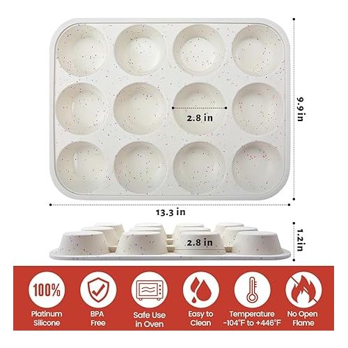  CAKETIME Silicone Muffin Pan, Metal Reinforced Frame Cupcake Pan 12 Cups Regular Size Easy to Move in or Out of Oven Non-Stick (2)