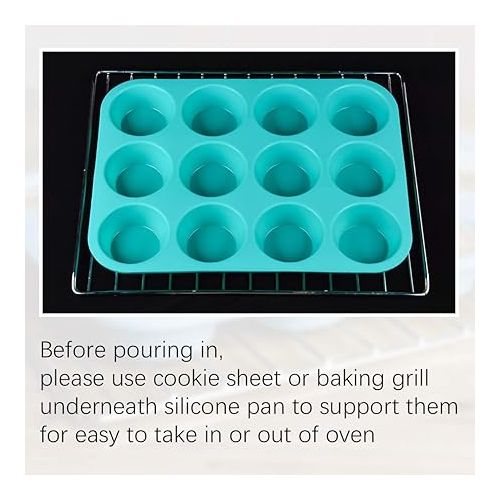  CAKETIME Silicone Muffin Pan Set - Cupcake Pans 12 Cups Silicone Baking Molds,BPA Free 100% Food Grade, Pinch Test Approved, Pack of 2