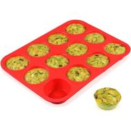 CAKETIME 12 Cups Silicone Muffin Pan - Nonstick BPA Free Cupcake Pan 1 Pack Regular Size Silicone Mold