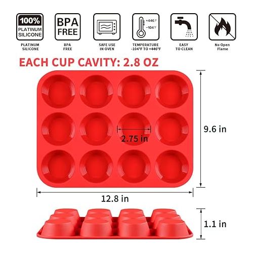  CAKETIME 12 Cups Silicone Muffin Pan - Nonstick BPA Free Cupcake Pan 1 Pack Regular Size Silicone Mold