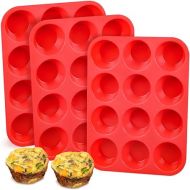 CAKETIME Silicone Muffin Pan, 12-Cup Cupcake Pan for Baking 3-Pack Nonstick BPA Free