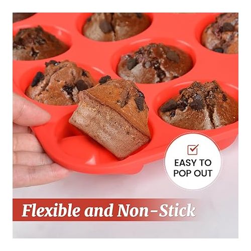  CAKETIME Silicone Muffin Pan with Metal Reinforced Frame Cupcake Pan Regular Size 12 Cups Muffin Tray Easy to Handle Nonstick BPA Free