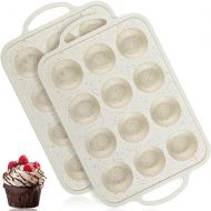 CAKETIME Silicone Muffin Pan, Metal Reinforced Frame Silicone Cupcake Pan Easy to Move 12 Cups for Baking Nonstick BPA Free Small Muffin Tin