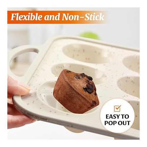  CAKETIME Silicone Muffin Pan, Metal Reinforced Frame Silicone Cupcake Pan Easy to Move 12 Cups for Baking Nonstick BPA Free Small Muffin Tin