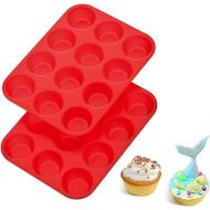 CAKETIME Silicone Muffin Pan, 12-Cup Cupcake Pan for Baking Muffin, Cake, Fat Bomb, 2-Pack Nonstick BPA Free