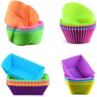 Silicone Baking Cups Cupcake Liners - 24Pcs Reusable Silicone Molds Including Round, Rectanguar, Square, Flower BPA Free Food Grade Silicone