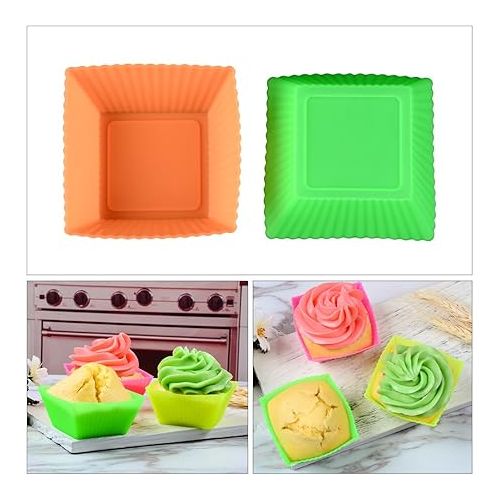  Silicone Baking Cups Cupcake Liners - 24Pcs Reusable Silicone Molds Including Round, Rectanguar, Square, Flower BPA Free Food Grade Silicone