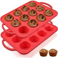 CAKETIME Silicone Muffin Pan, Metal Reinforced Frame Muffin Tins Nonstick 12 Cups Cupcake Pan for Baking with Handle 2 Pack