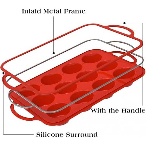  CAKETIME Silicone Muffin Pan, Metal Reinforced Frame Muffin Tins Nonstick 12 Cups Cupcake Pan for Baking with Handle 2 Pack