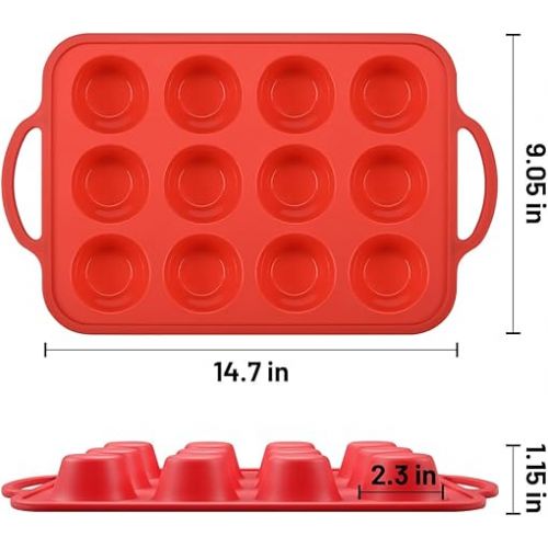  CAKETIME Silicone Muffin Pan, Metal Reinforced Frame Muffin Tins Nonstick 12 Cups Cupcake Pan for Baking with Handle 2 Pack