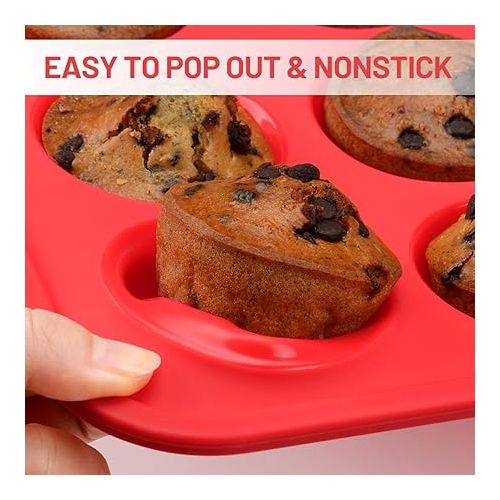  CAKETIME Silicone Muffin Pan, Metal Reinforced Frame Muffin Tins Nonstick 12 Cups Cupcake Pan for Baking with Handle 2 Pack