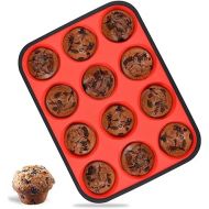 CAKETIME Silicone Muffin Pan, 12 Cups Silicone Cupcake Pan Metal Reinforced Frame for Baking Egg Muffin Breakfast Nonstick