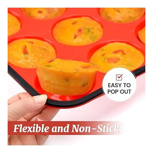  CAKETIME Silicone Muffin Pan, 12 Cups Silicone Cupcake Pan Metal Reinforced Frame for Baking Egg Muffin Breakfast Nonstick