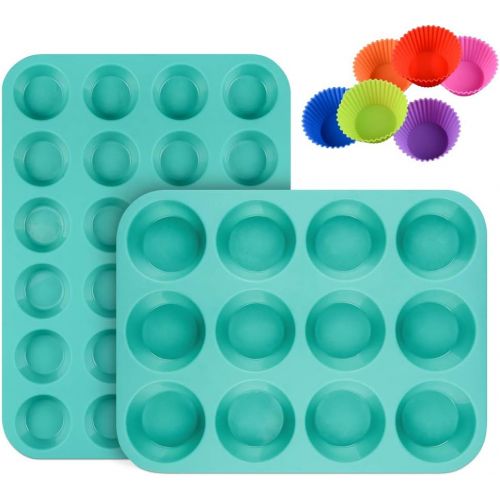  [아마존베스트]CAKETIME Silicone Muffin Pan Cupcake Set - Mini 24 Cups and Regular 12 Cups Muffin Tin, Nonstick BPA Free Food Grade Silicone Molds with 12 Silicone Baking Cups