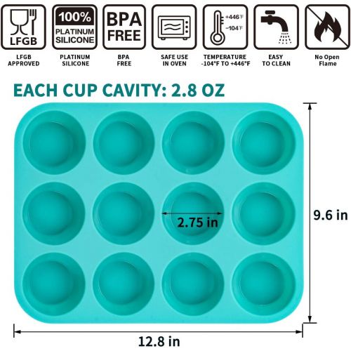  [아마존베스트]CAKETIME Silicone Muffin Pan Set - Cupcake Pans 12 Cups Silicone Baking Molds,BPA Free 100% Food Grade, Pinch Test Approved, Pack of 2