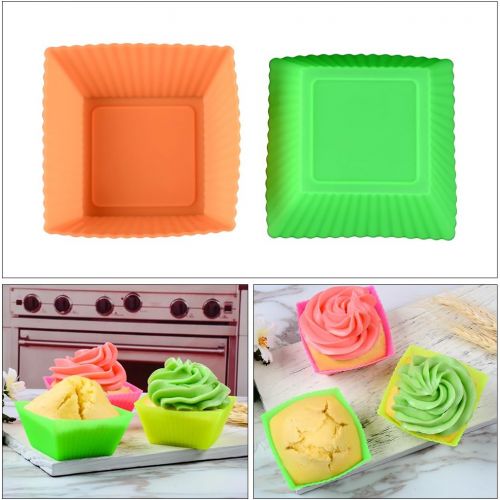  [아마존베스트]CAKETIME 48 Pack Silicone Baking Cups Cupcake Liners - Reusable Silicone Molds Including Round, Rectanguar, Square, Flower BPA Free Food Grade Silicone