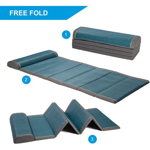  CALFOLLOW Floor Mattress Bed Car Mattress Portable Single Sleeping Mat for Outdoor Camping with Pillow and Storage Bag, Lightweight and Convenient Memory Foam Folding Bed