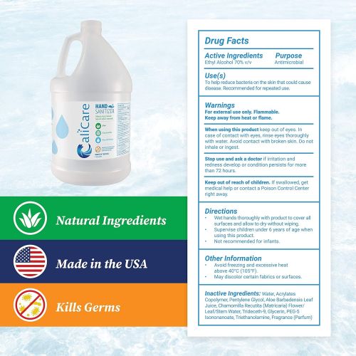  CALIFORMULATIONS CaliCare Hand Sanitizer Gel 1 Gallon - 70% USP Grade Alcohol WHO Approved Formulation with Chamomile and Aloe Pharmaceutical Grade No Sticky Residue