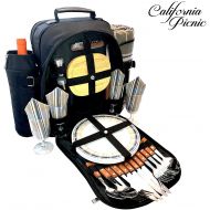 CALIFORNIA PICNIC Picnic Backpack for 4 | Picnic Basket | Stylish All-in-One Portable Picnic Bag with Complete Cutlery Set, Stainless Steel S/P Shakers | Picnic Blanket Waterproof Extra Large| Coole