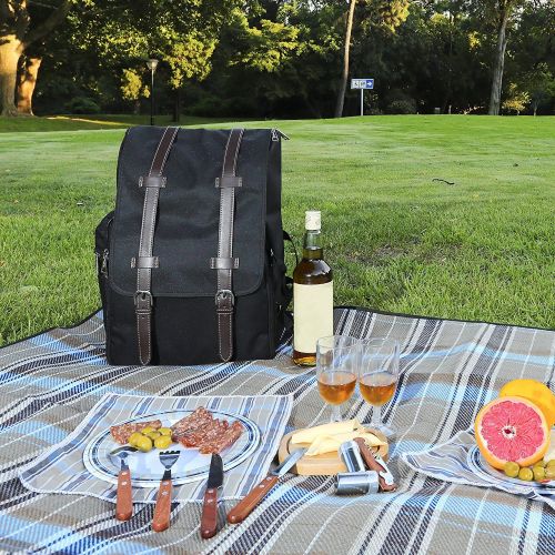  CALIFORNIA PICNIC Picnic Backpack for 4 | Picnic Basket | Stylish All-in-One Portable Picnic Bag with Complete Cutlery Set, Stainless Steel S/P Shakers | Picnic Blanket Waterproof Extra Large| Coole