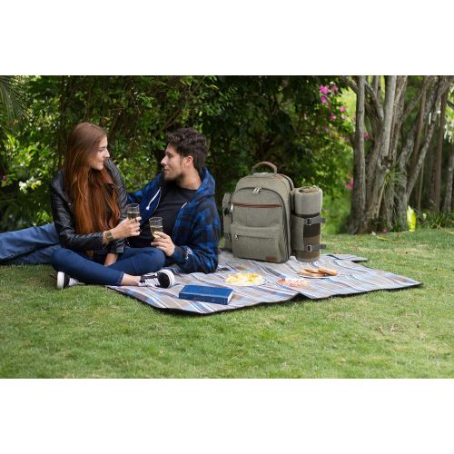  CALIFORNIA PICNIC Picnic Backpack for 4 | Picnic Basket | Stylish All-in-One Portable Picnic Bag with Complete Cutlery Set, Stainless Steel S/P Shakers | Picnic Blanket Waterproof Extra Large| Coole