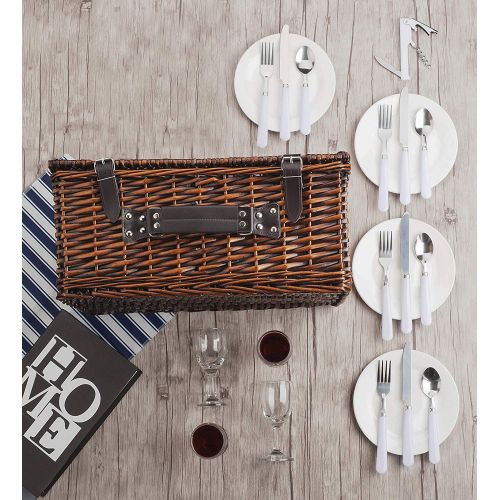  CALIFORNIA PICNIC Picnic Basket Set for 4 Person | Insulated Red Picnic Hamper Set | Picnic Table Set | Picnic Plates | Picnic Supplies | Summer Picnic Kit | Picnic Utensils Cutlery Flatware