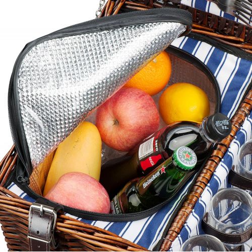  CALIFORNIA PICNIC Picnic Basket Set for 4 Person | Insulated Red Picnic Hamper Set | Picnic Table Set | Picnic Plates | Picnic Supplies | Summer Picnic Kit | Picnic Utensils Cutlery Flatware