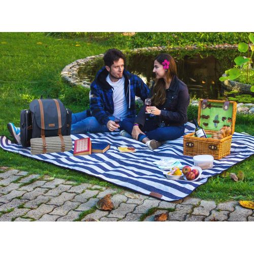  CALIFORNIA PICNIC Picnic Backpack for 4 | Picnic Basket | Stylish All-in-One Portable Picnic Bag with Complete Cutlery Set, Stainless Steel S/P Shakers | Picnic Blanket Waterproof Extra Large| Coole