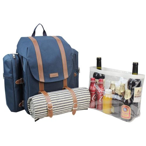  CALIFORNIA PICNIC Picnic Backpack for 4 | Picnic Basket | Stylish All-in-One Portable Picnic Bag with Complete Cutlery Set, Stainless Steel S/P Shakers | Picnic Blanket Waterproof Extra Large| Coole