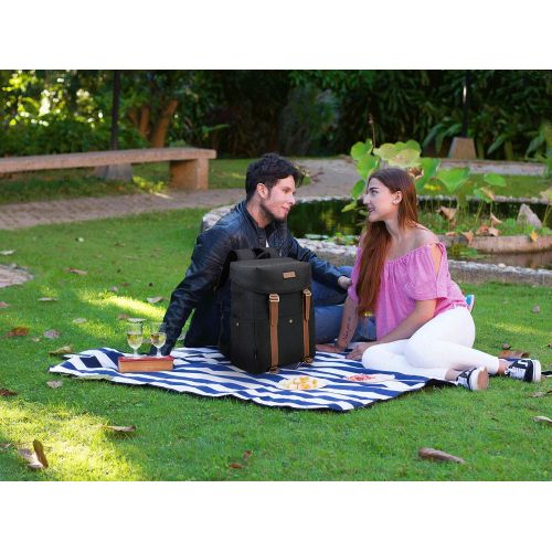  CALIFORNIA PICNIC Picnic Backpack for 2 | Picnic Basket | Stylish All-in-One Portable Picnic Bag with Complete Cutlery Set, Stainless Steel S/P Shakers | Picnic Blanket Waterproof Extra Large| Coole